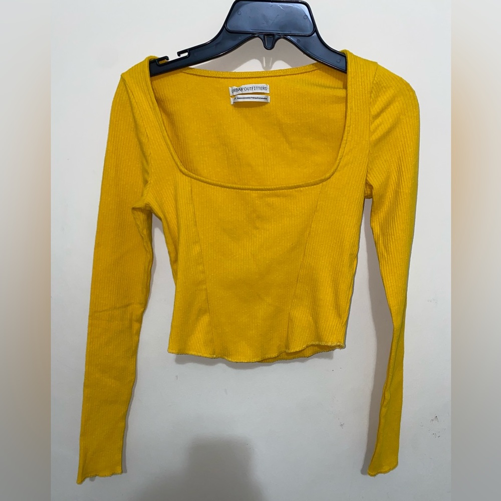 Square neck crop long sleeve thin sweater top